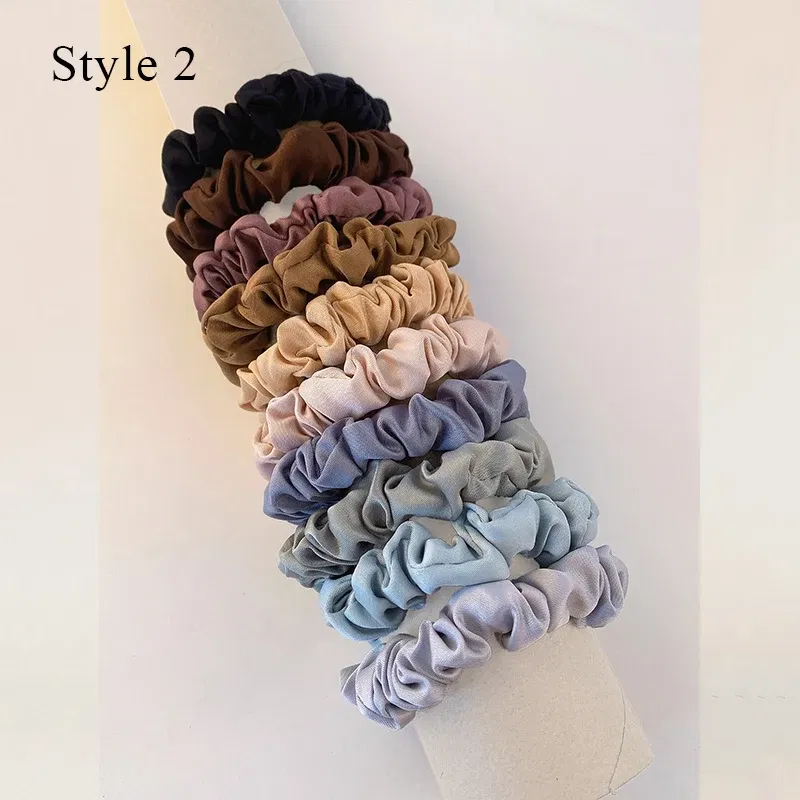 Color: Silver - 10pcs/pack Women Colorful Satin Silk Scrunchies Elastic Hair Bands Solid Color Dot Hair Ties Ponytail Holder Hair Accessories
