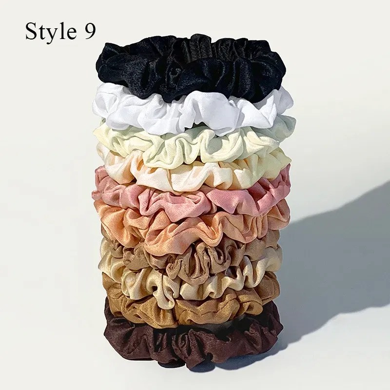 Color: Silver - 10pcs/pack Women Colorful Satin Silk Scrunchies Elastic Hair Bands Solid Color Dot Hair Ties Ponytail Holder Hair Accessories