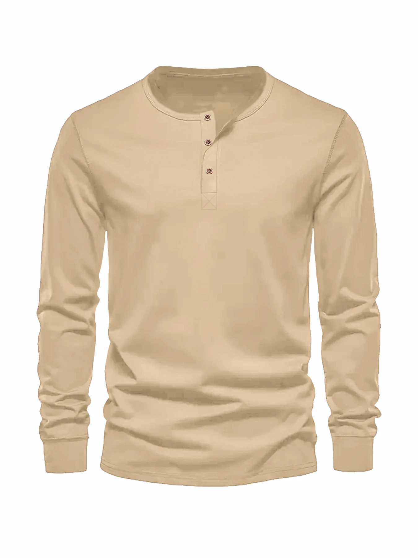 Color: Khaki, Size: L - Men's Long Sleeved Henley Neck T-shirt Slim Fit Bottoming Shirt Fitness Tops Tees Button Neck Casual Cozy Tshirt