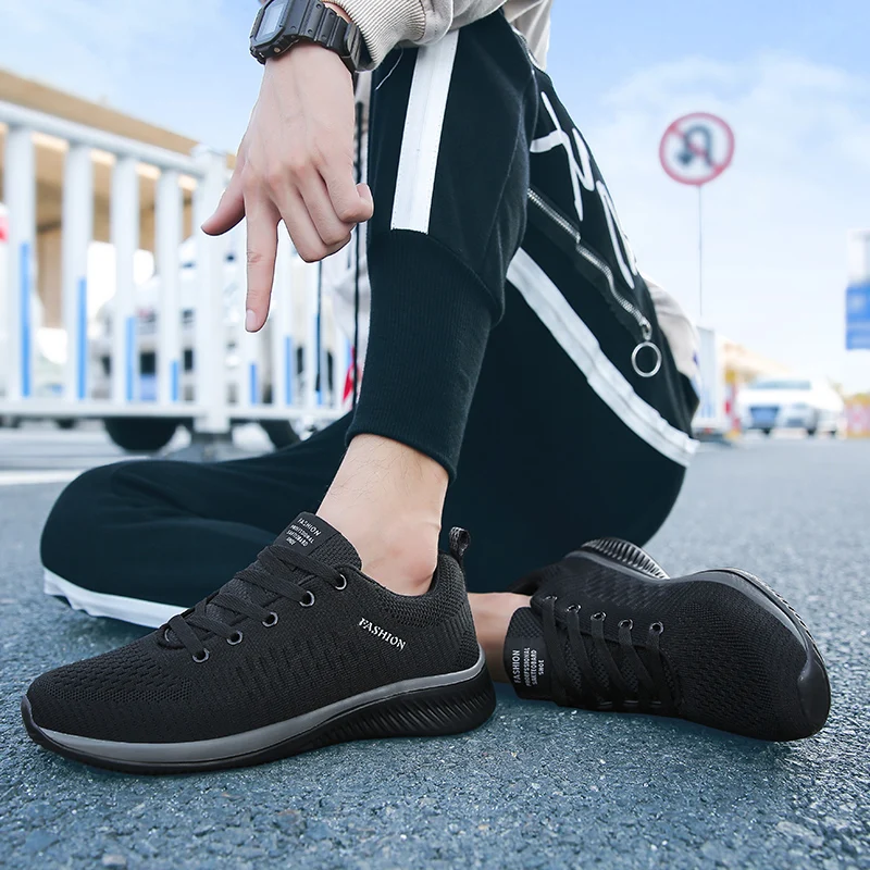 Shoe Size: 40, Color: Black - Men Casual Sneakers High Quality Male Sneakers Breathable Fashion Gym Light Walking Casual Shoes