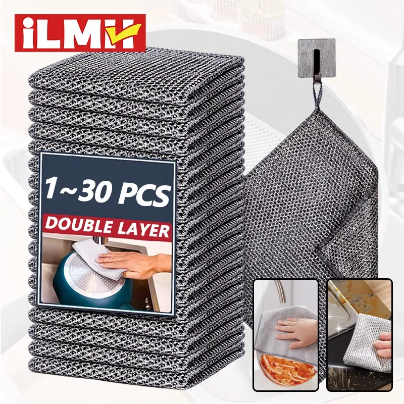 Color: green, Specification: 15pcs - Magic Cleaning Cloth Multipurpose Wire Miracle Cleaning Cloth Innovative Dishwashing Net Hand Towel for Kitchen Dishwashing Grid