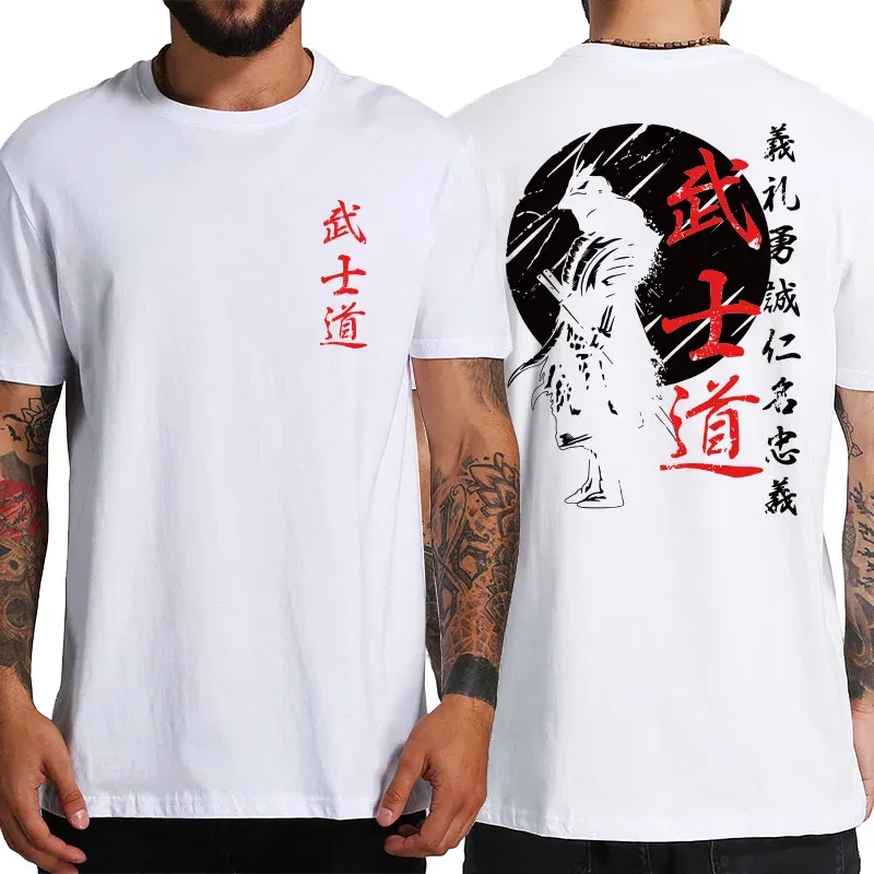 Color: black, Size: L - Japan Samurai Spirit T Shirts For Men Japanese Style Back Print Loose Oversized 100% Cotton Tops T-shirt Bushido Male Gifts Tee