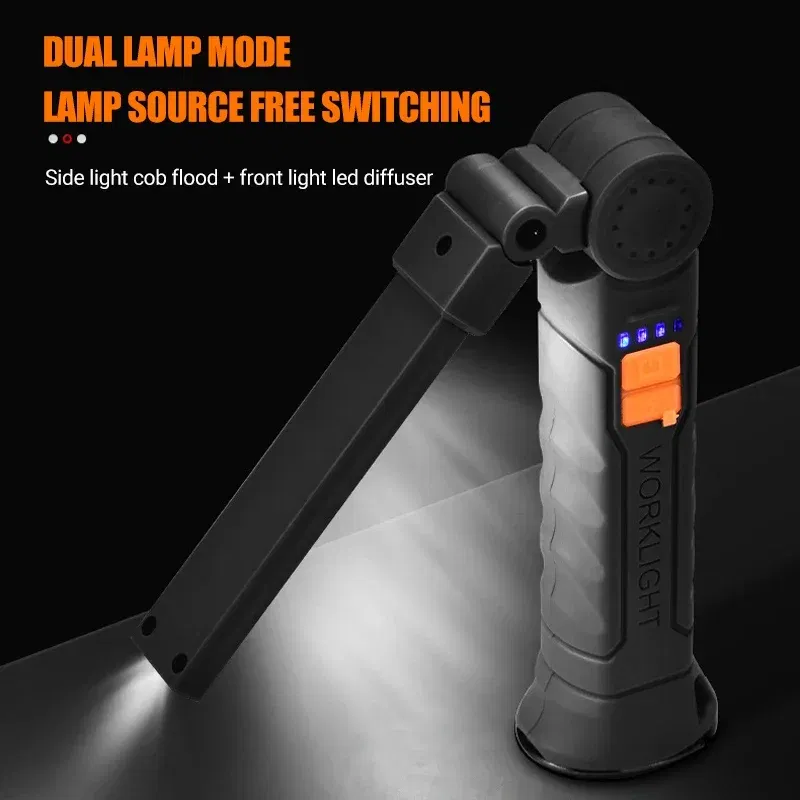 Emitting Color: green - Portable COB LED Flashlight USB Rechargeable Work Light Magnetic Lanterna Hanging Lamp with Built-in Battery Camping Torch