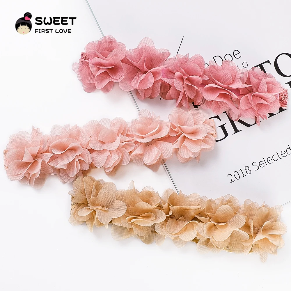 Color: Green - Pink Baby Flower Headband Pink Chiffon Hair Bands Handmade DIY Headwear Hair Accessories for Kids Children Newborn Toddler