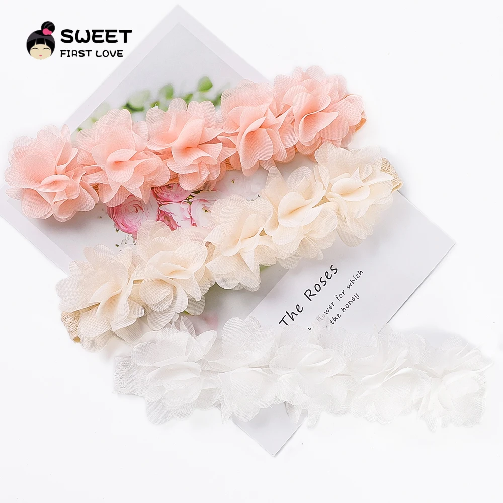 Color: Green - Pink Baby Flower Headband Pink Chiffon Hair Bands Handmade DIY Headwear Hair Accessories for Kids Children Newborn Toddler