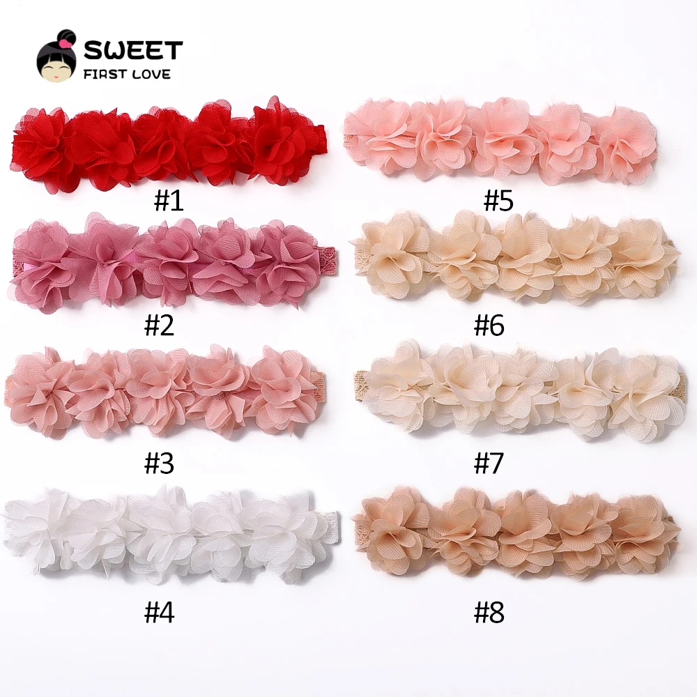 Color: Green - Pink Baby Flower Headband Pink Chiffon Hair Bands Handmade DIY Headwear Hair Accessories for Kids Children Newborn Toddler