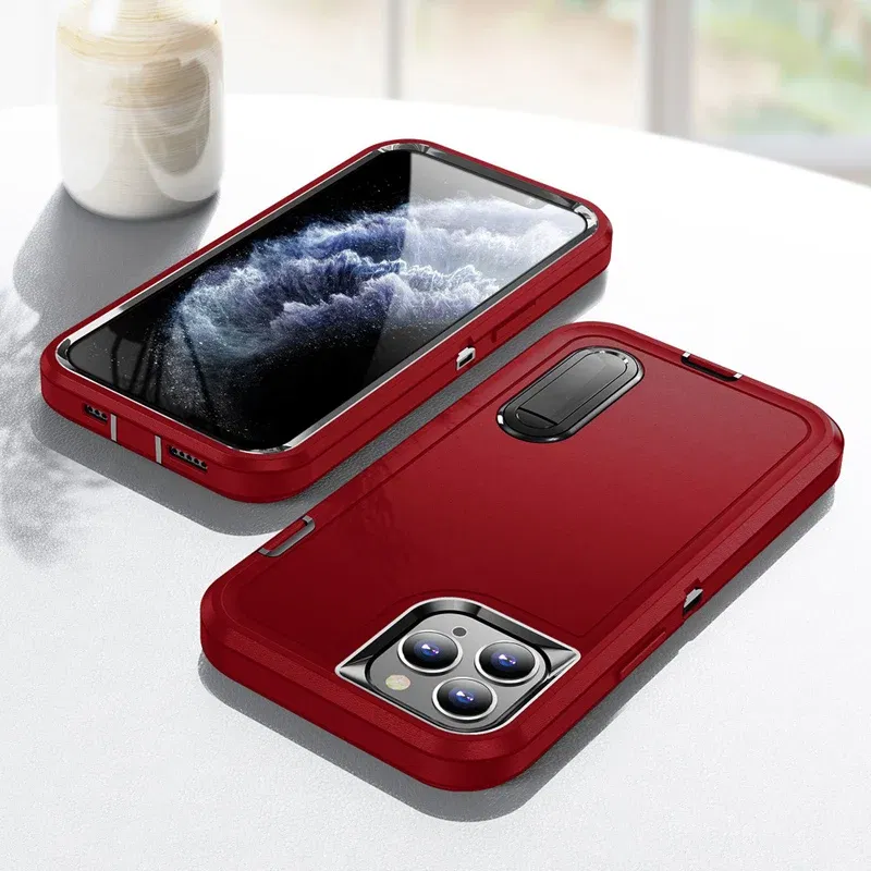 Color: Dark Grey, Material: PC - PKCASE Shockproof Case For iPhone 13 Mini 12 11 Pro Max 6 7 8 Plus Bracket Protective Cover For iPhone X XS XR SE 2020 2022