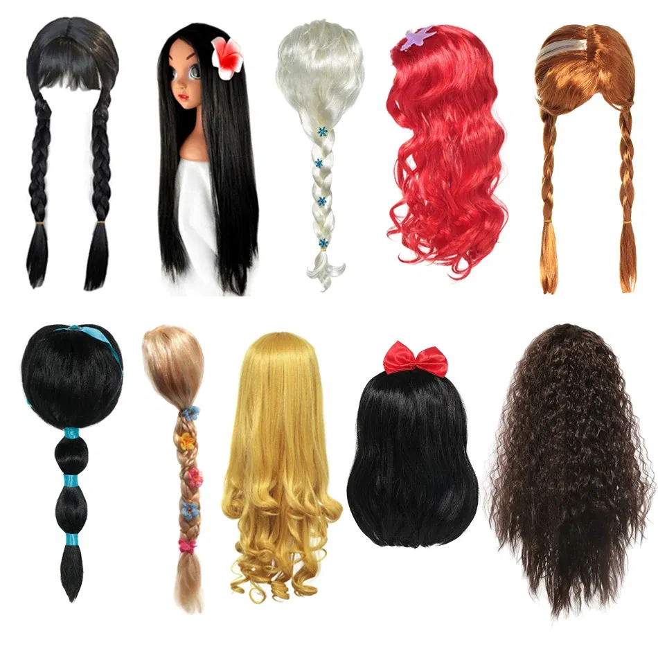 Color: black - Girl Princess Cosplay Wig Children Mermaid Wig Princess Hair Accessories Carnival Party Wig Princess Dress Accessories Matching