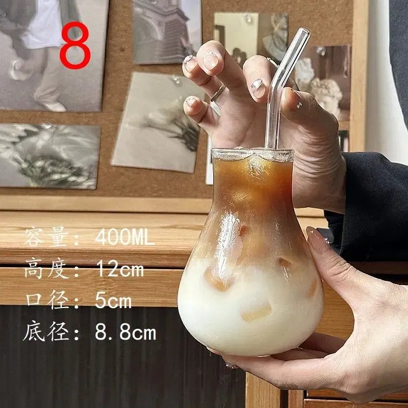 Color: SKY BLUE, Capacity: 301-400ml - Transparent Heat Resistant Glass Coffee Mug Glass  Latte Cup Breakfast Mug Milk Water Cocktail Glass Cup Beer Drinking Glasses
