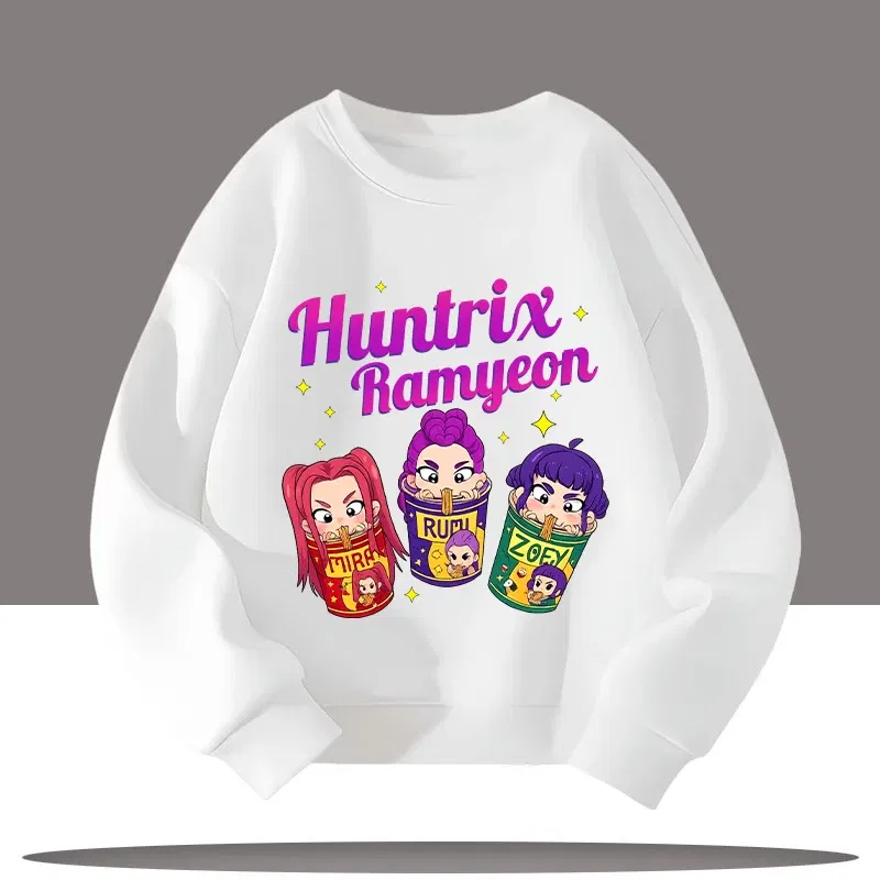 Color: black, Kid Size: 4 - K-pop Demon Hunters Cartoon Print 3-12 Year Old New Style Kids Round-neck Sport Shirt Cute Girl Casual Top Children's Clothing