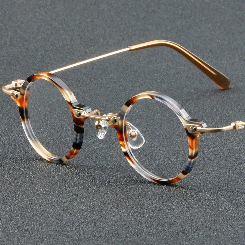Frame Color: Red, Eye Prescription: 0 - VCKA Anti-blue Discolor Acetate+Titanium Myopia Glasses Frames Small Round Men Prescription Optical Women Eyewear -0.50 to -10.0