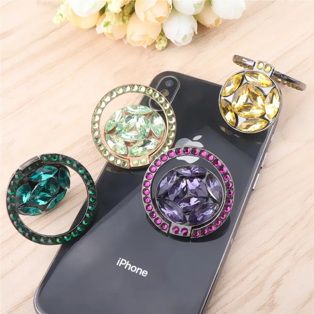 Color: Yellow - Universal Luxury Bling Diamond  Phone Holder Foldable Portable Lazy Bracket Smartphone Finger Ring Stand Cartoon For iPhone11 XS
