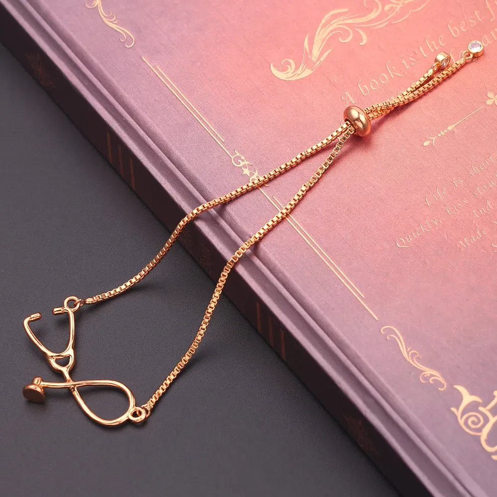 Metal Color: REDDISH BROWN, Ships From: CHINA, Length: 24cm - Medical Stethoscope Bracelet Adjustable Chain Jewelry Gift For Doctor Medical Friends Charm Women Men Bracelets