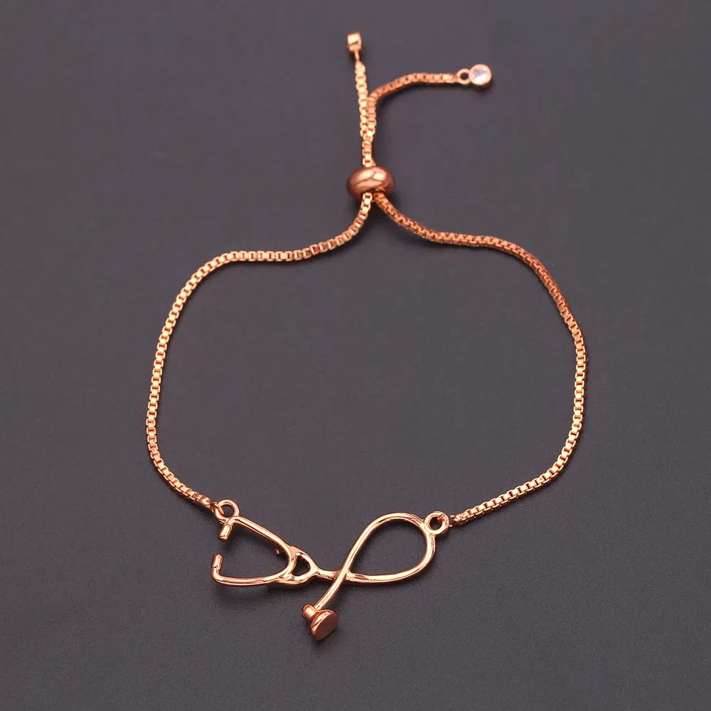 Metal Color: REDDISH BROWN, Ships From: CHINA, Length: 24cm - Medical Stethoscope Bracelet Adjustable Chain Jewelry Gift For Doctor Medical Friends Charm Women Men Bracelets