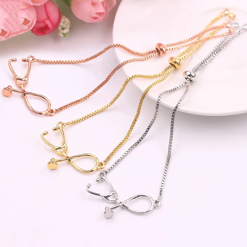 Metal Color: REDDISH BROWN, Ships From: CHINA, Length: 24cm - Medical Stethoscope Bracelet Adjustable Chain Jewelry Gift For Doctor Medical Friends Charm Women Men Bracelets