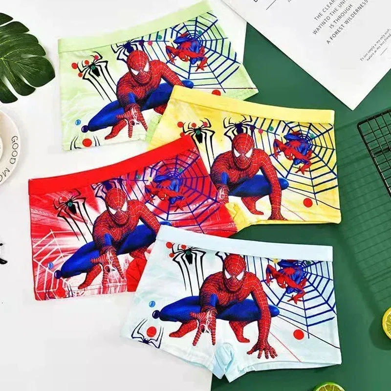 Color: black, Kid Size: 6 - 4pcs Disney Spiderman Children's Panties Cartoon Cotton Avenger Boys Boxers Frozen Girls Underwear Child Underpants