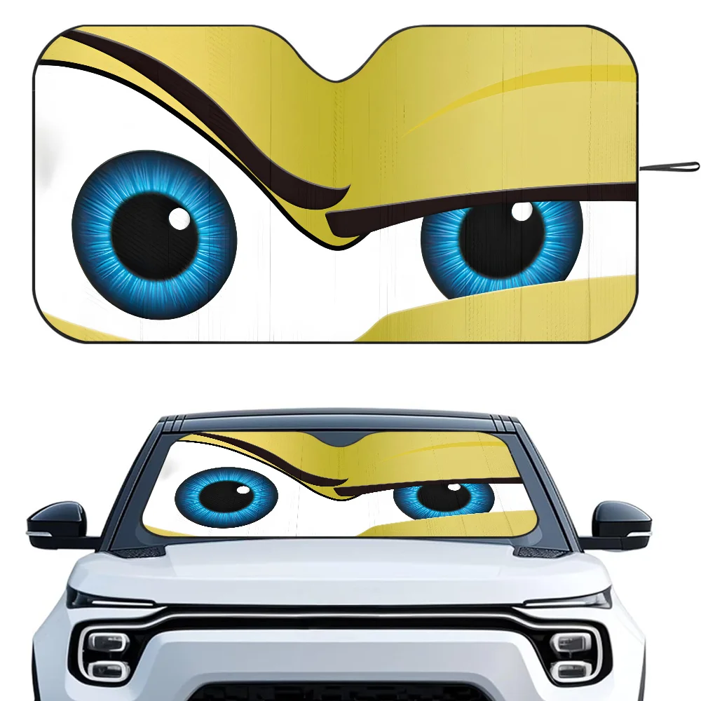 Color: Orange - Cartoon Eyes Cute Car SunShade Windshield Foldable Three-layer Insulation Sunshade By Suction Cup Blocks UV Rays Sun