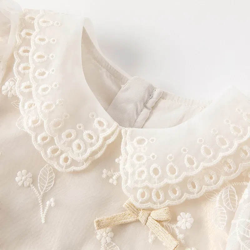 Dave Bella Spring New Baby Dress Long Sleeve Girl Princess Dress Birthday Party Dress Beige Embroidery Dress DB1230351