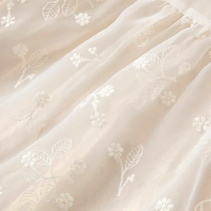 Dave Bella Spring New Baby Dress Long Sleeve Girl Princess Dress Birthday Party Dress Beige Embroidery Dress DB1230351