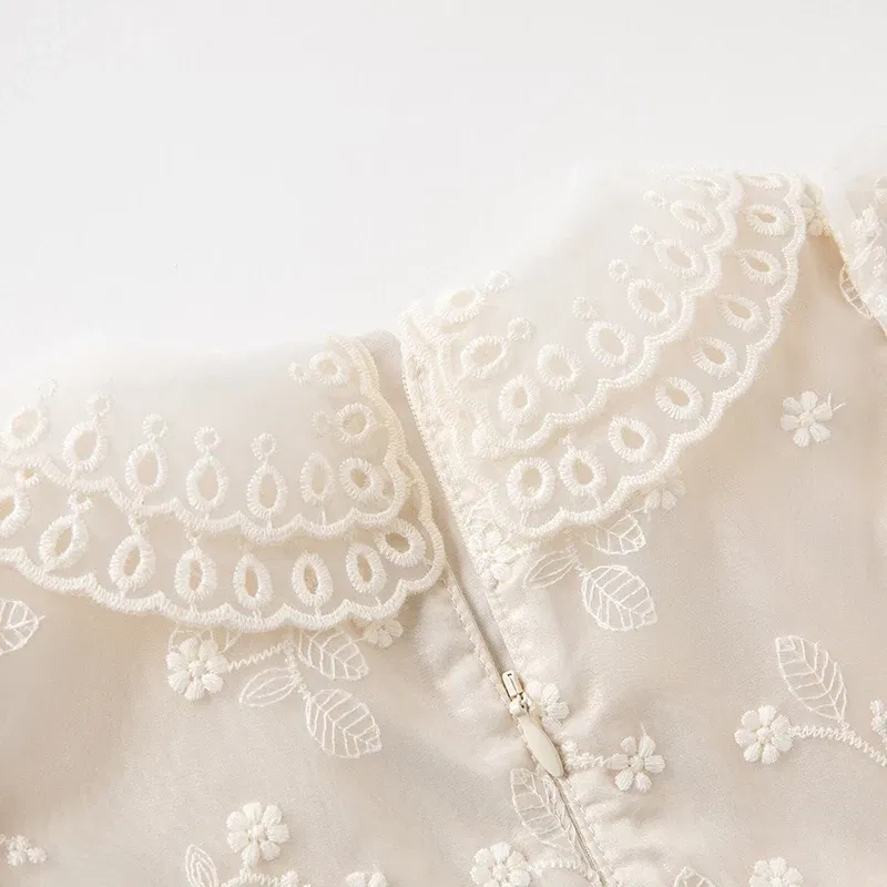 Dave Bella Spring New Baby Dress Long Sleeve Girl Princess Dress Birthday Party Dress Beige Embroidery Dress DB1230351