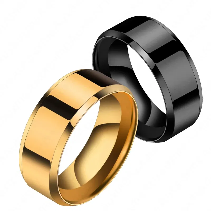 Main Stone Color: Red, Ring Size: 5 - Auxauxme 8mm Black Titanium Stainless Men Ring Simple Wedding Bands Rings Gift For Male Jewelry Size 5-13 Drop shipping