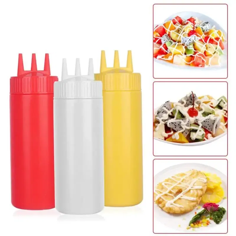 Color: Chocolate - 3 Holes 800ML Twist Cap Squeeze Bottle Food Grade Plastic Ketchup Mustard Mayo Sauces Olive Oil Bottles Kitchen Gadgets