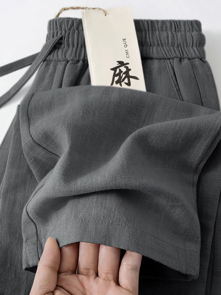 Color: black, Size: XL - Straight Casual Cotton Linen Pants Men Wide Leg Lightweight Baggy Cotton Sweatpants Male Walking  Jogger Trousers Work