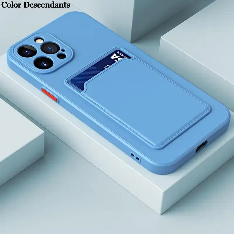 Color: SKY BLUE, Material: PE - Card Holder Wallet Case For Samsung Galaxy A32 A53 A33 A13 A52 5G Case on A72 A22 A12 A51 A71 Shockproof Liquid Silicone Cover