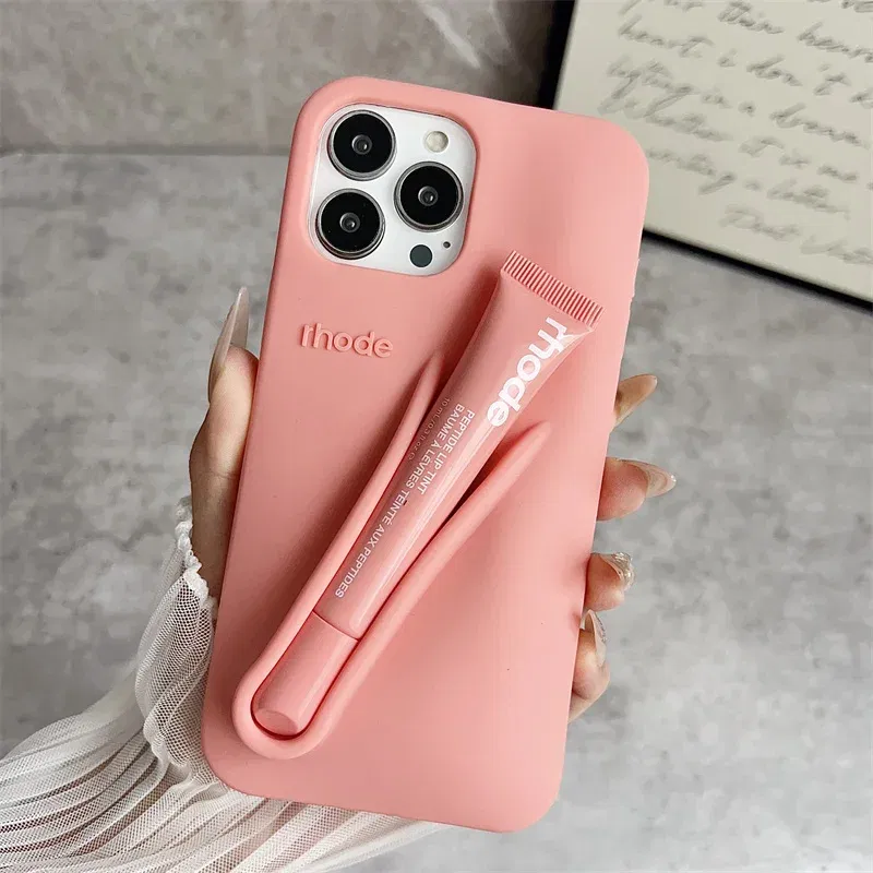 Color: Blue, Bundle: Bundle1, Material: Plastic - Phone Case For iPhone 12 13 14 15 16 Pro Max Plus 17 Air Portable Lip Gloss Holder Lipstick Silicone Soft Bumper Cover Lip Glaze