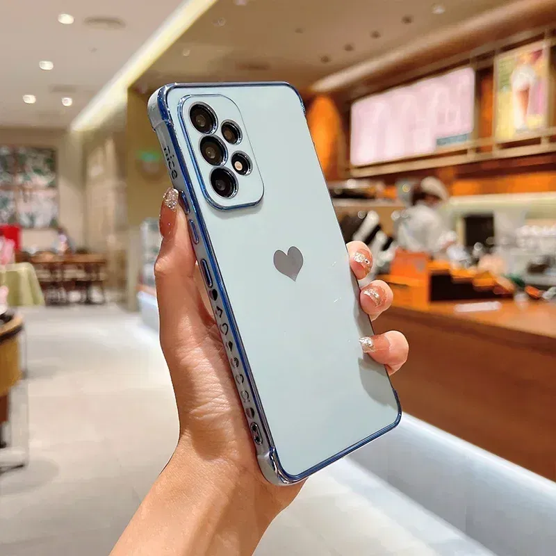 Color: Brown, Compatible-Phone Models: For iPhone 15 Pro Max, Ships From: CHINA - Electroplating Side Love Heart Phone Case For Samsung Galaxy S25 Ultra S24 S23 S22 A16 A55 Protect Lens Shockproof Back Cover