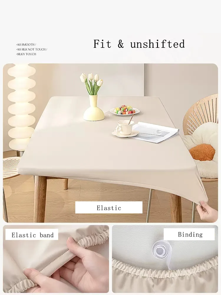 Color: Light Grey, Specification: 80*80cm - Solid color PU leather table cover fixable elastic tablecloth waterproof round square Table cloth custom table protector