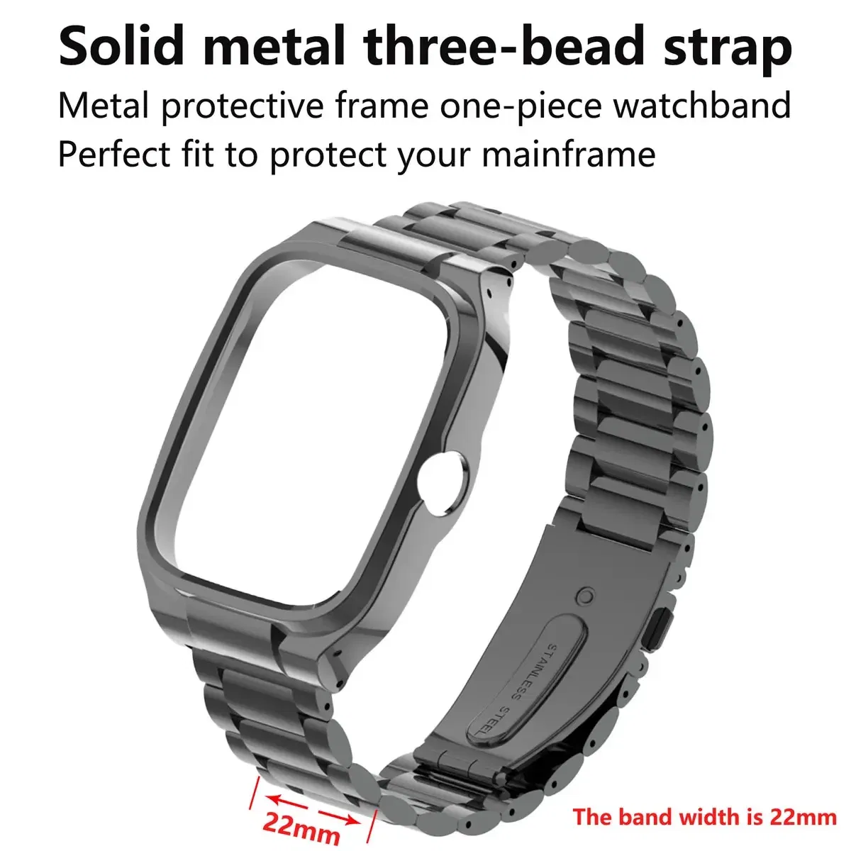 Band Color: Orange, Band Width: 15mm - Suitable for Redmi Watch 4 solid stainless steel three-ball strap, metal protection case strap Redmi Watch 4 replacement strap
