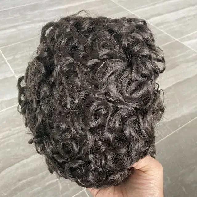 Toupee Color: 4R#, Toupee Density: 110%, Length: 6 inches, Toupee Size: 8x10, Toupee Design: free - 20MM Curly Brown Black Super Durable Mono Lace&Pu Mens Toupee Wig Human Hair 15mm Capillary Prosthesi Weave Replacement For Male