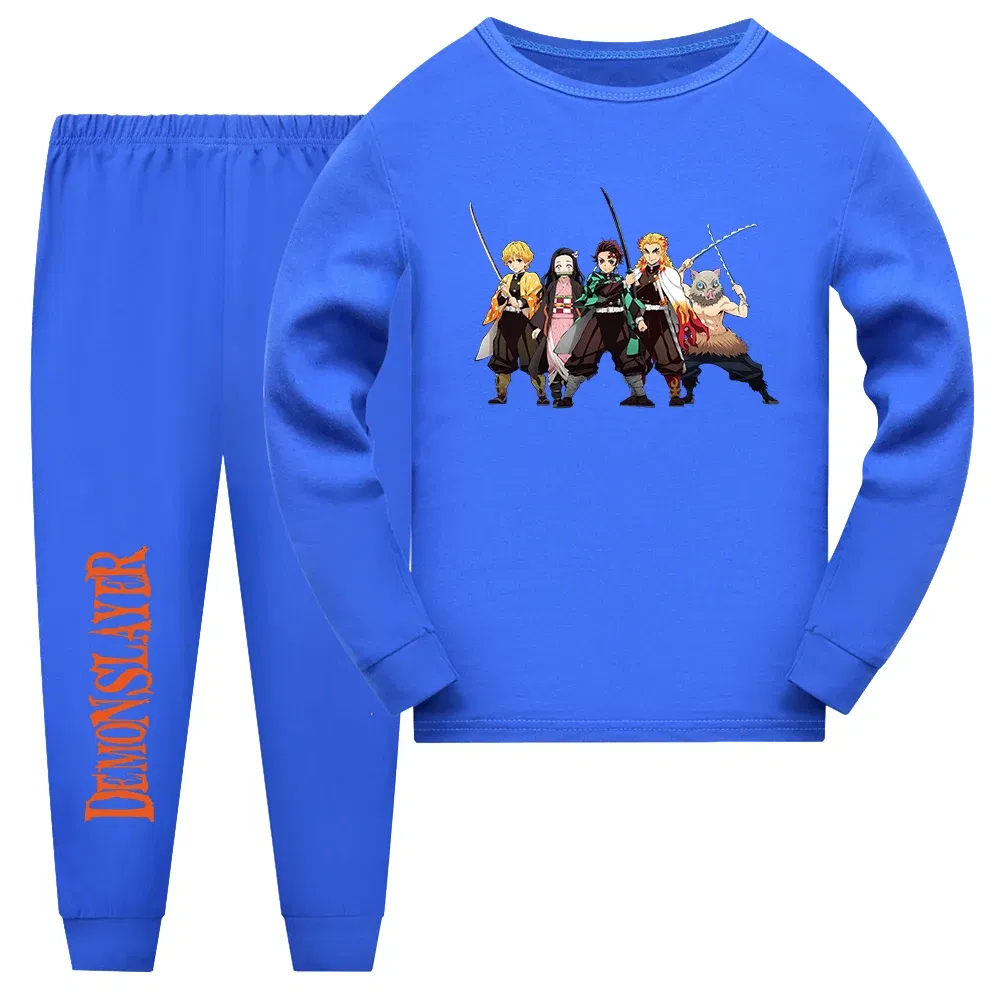 Color: Beige, Kid Size: 15 - Demon Slayer Sleepwear Kamado Tanjirou Kamado Nezuko Agatsuma Zenitsu Children's Homewear Suit Long-sleeve Two-piece Pajamas Set