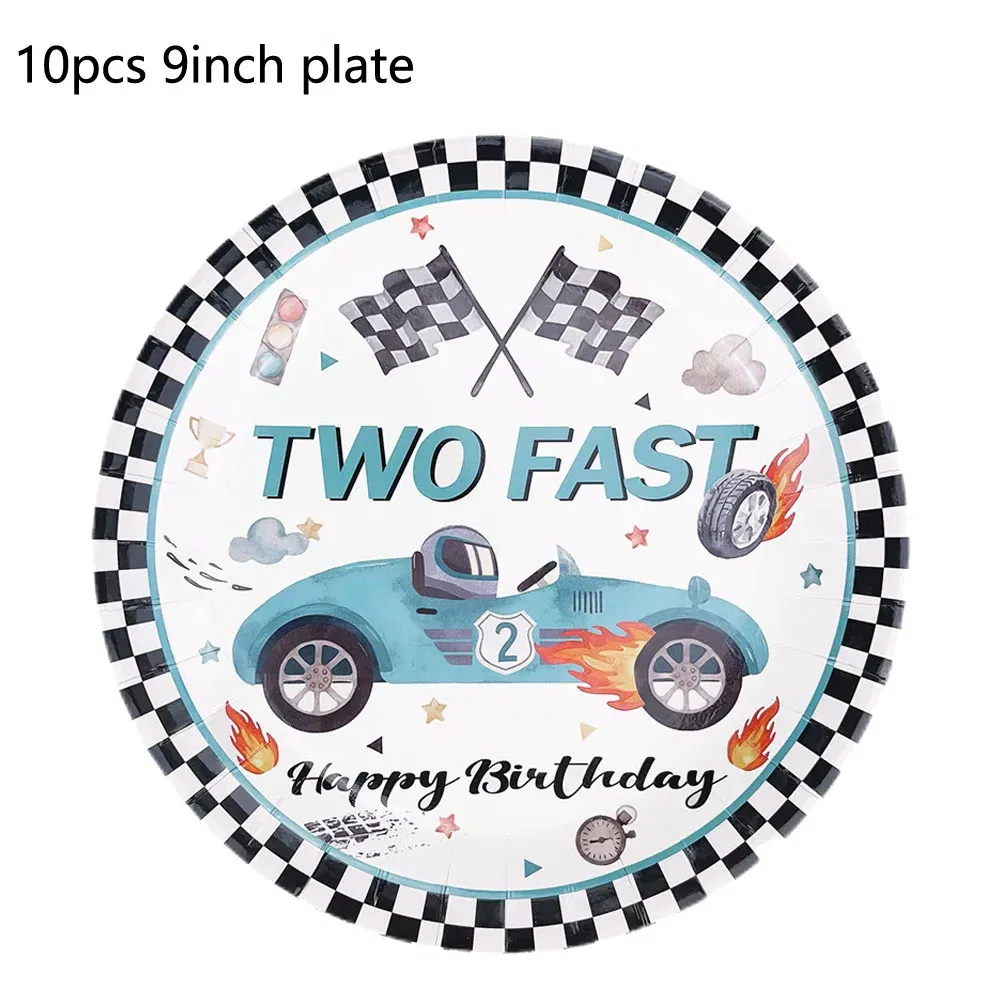 Color: Blue, Capacity: 480ml - Racing Car Disposable Tableware PLates Cups Napkin Tablecloth Two Fast Birthday Party Decorations