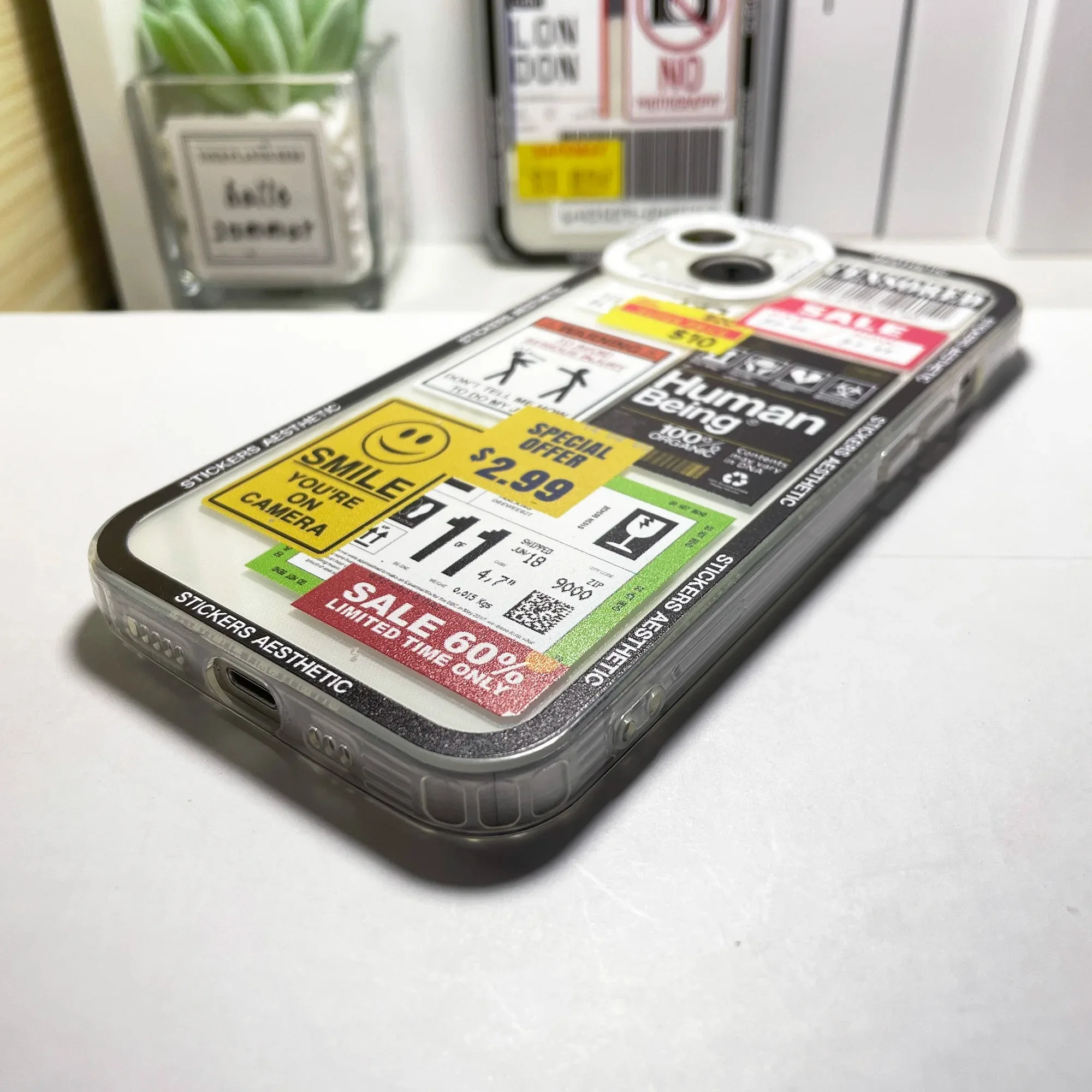 Color: Clear, Material: ABS - Mix Labels Collage Stickers Aesthetic Phone Case For Samsung Galaxy S10 S20 S21 S22 S23 S24 FE Plus Ultra Note 20