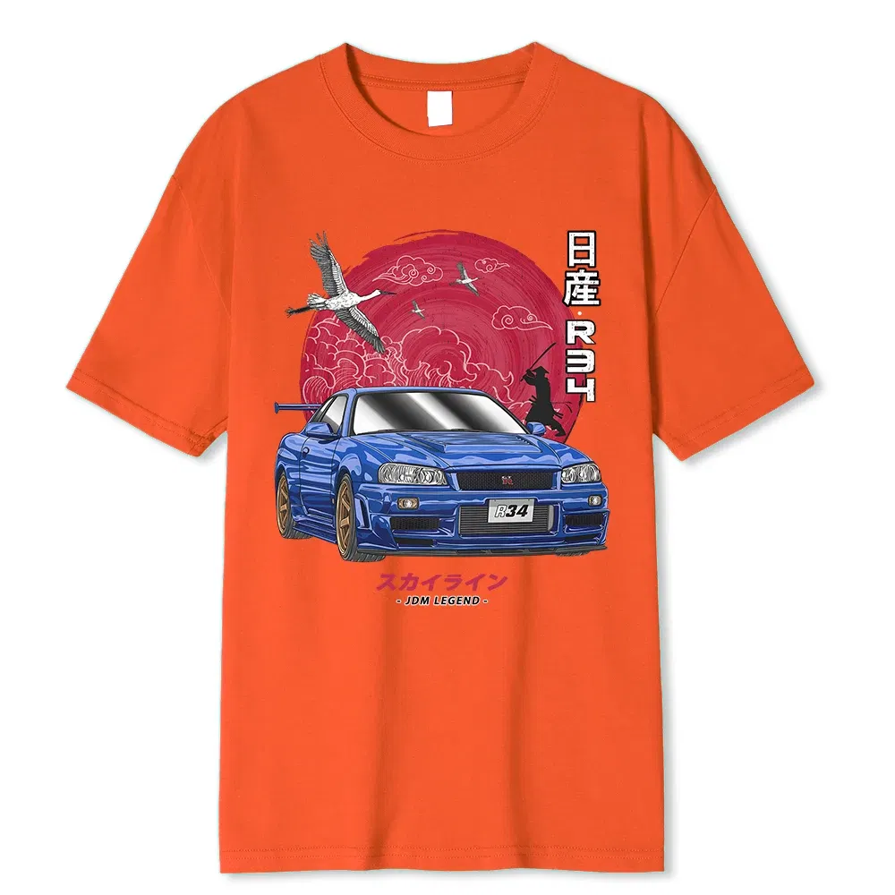 Color: army green, Size: L - Cotton Initial D T Shirt Men Women Harajuku Aesthetic Oversize T-Shirt Funny JDM LEGEND Car Tshirt Nissan Skyline R34 Tee Shirt