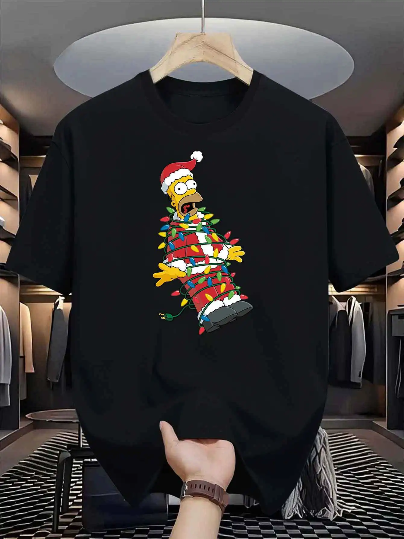 Size: M, Color: Beige - Disney Homer Simpson & Bart'S Christmas Men T-Shirt Print Summer Cotton Women Tee Streetwear Casual Oversize Short Sleeve O-Neck
