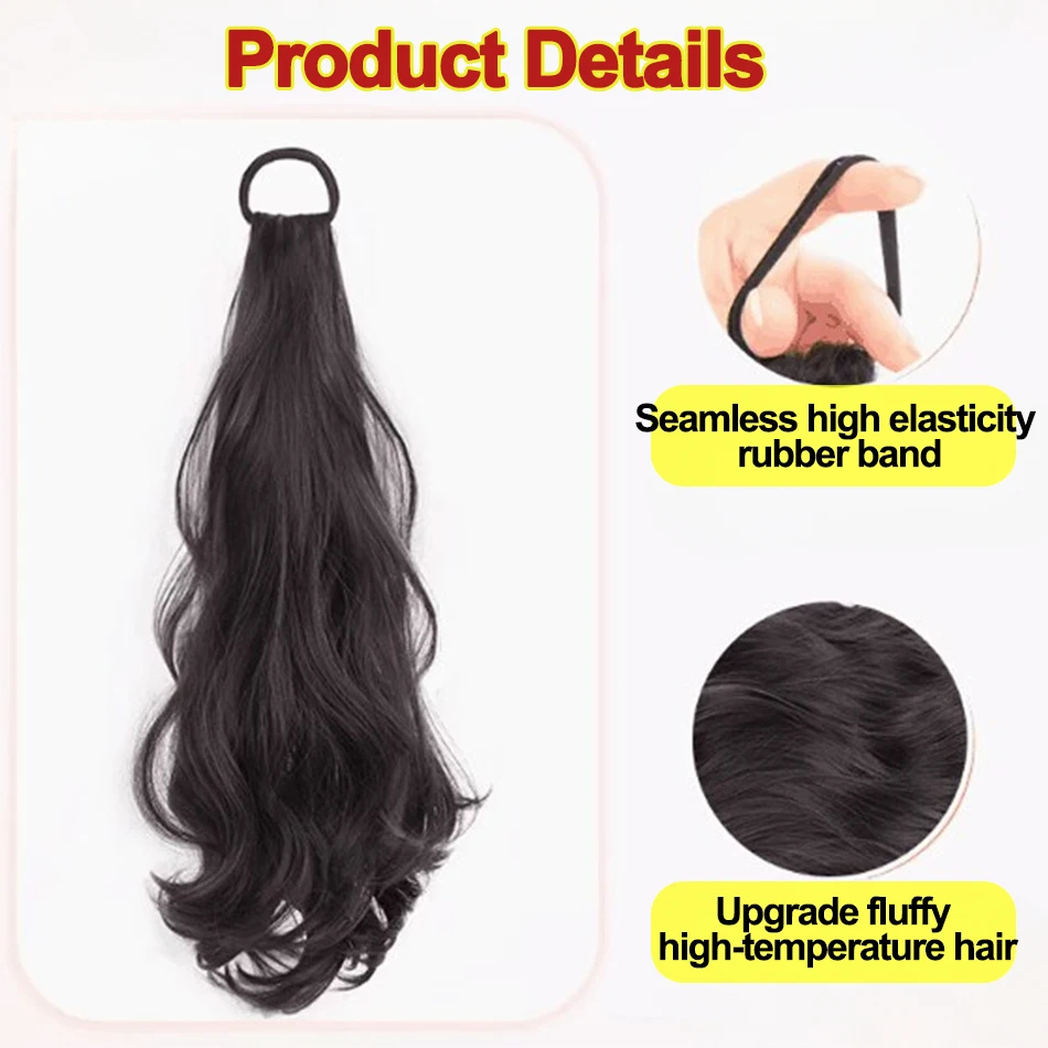Color: P1B/27, Stretched Length: 20inches - Synthetic Ponytails Hair Extension With Rubber Band Long Curly Wavy Layered Ponytail For Women Daily Use Heat Resistant Hair Wig