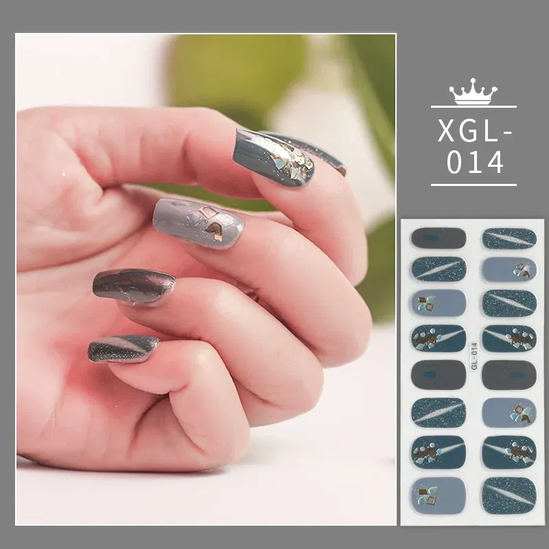Color: Sliver - 1 Sheet Glitter Nail Stickers Nail Art Polish Stickers Nail Tips Nail File Adhesive Wraps Manicure Decal Strips Drop Shipping
