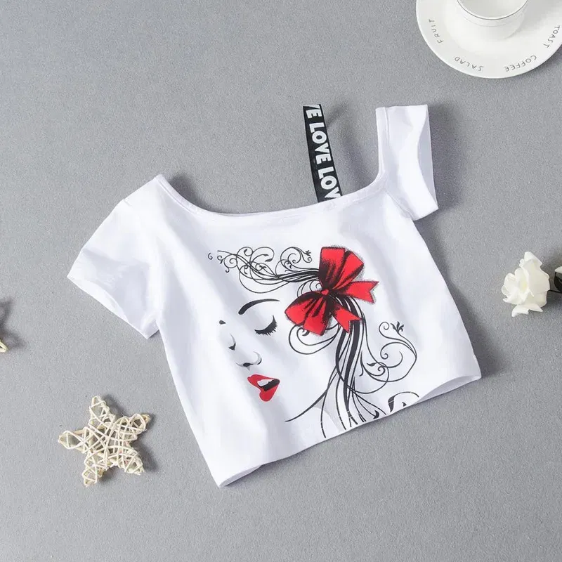 Color: WHITE, Kid Size: 3T - HOT Baby Girl Clothes Girls Clothing Set Fashion Girls Set Print Toddler Girl Tops + Denim Skirts Baby Suit Kids Clothes1