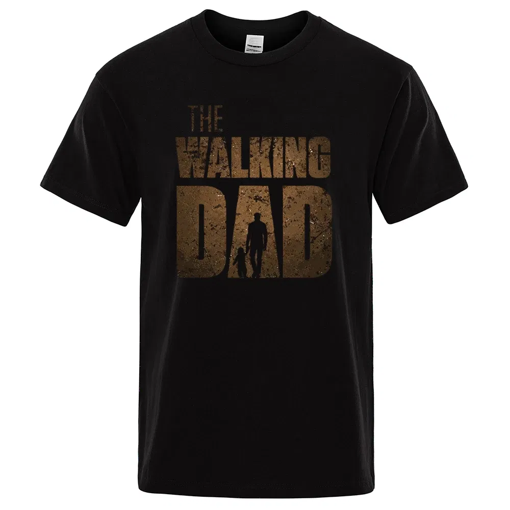 Color: GRAY, Size: S - The Walking Dad Funny Street Printed T-Shirts Men Fashion Summer Tshirt Loose Oversized Cotton Short Sleeves Casual Hip Hop Tees