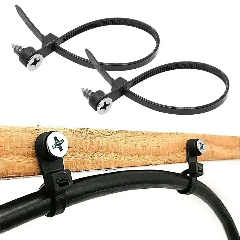 Screw Hole Cable Ties Reusable Fixed Nylon Cable Ties Self-locking Cord Ties Straps Fastening Loop Office Organizer