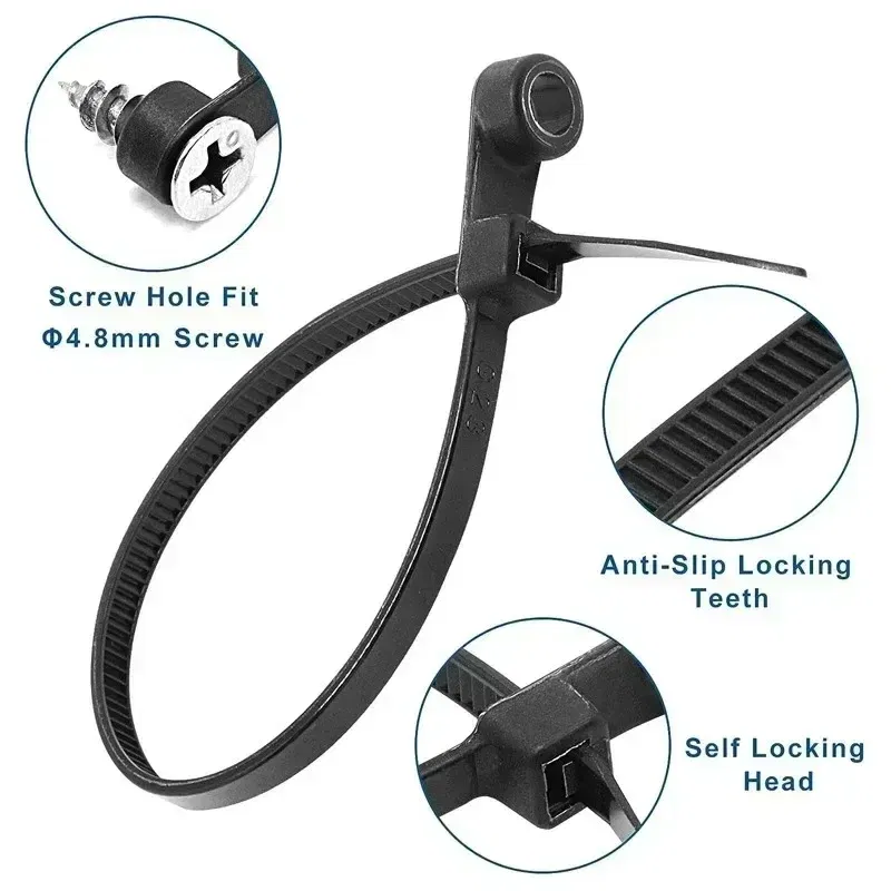 Screw Hole Cable Ties Reusable Fixed Nylon Cable Ties Self-locking Cord Ties Straps Fastening Loop Office Organizer