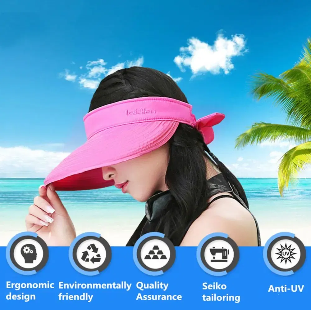 Color: GRAY - Women Ladies Outdoor Cap Anti-UV Summer Visor Sun Hat Wide Brim Beach Hat