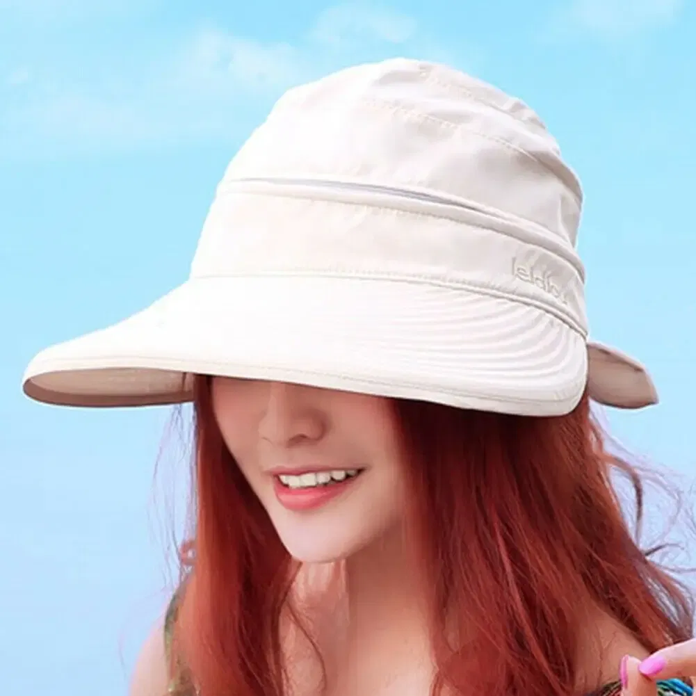 Color: GRAY - Women Ladies Outdoor Cap Anti-UV Summer Visor Sun Hat Wide Brim Beach Hat