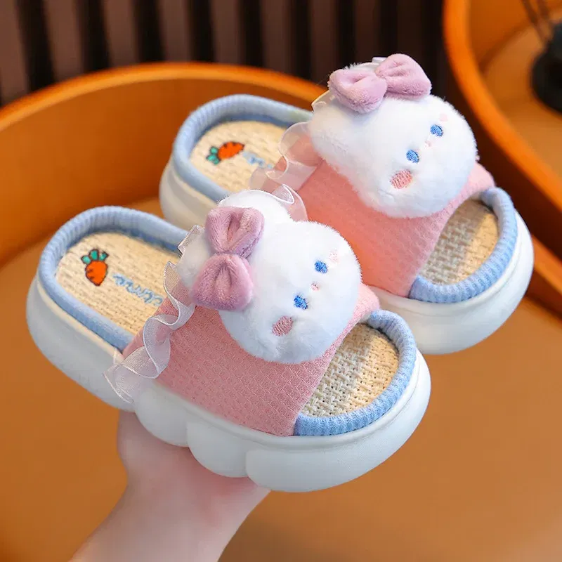 Color: Yellow, Shoe Size: 4.5 - Women's Slippers Casual Cute Cartoon Open Toe Platform Slippers Girls' Breathable, Lightweight, Non-slip Home Shoes