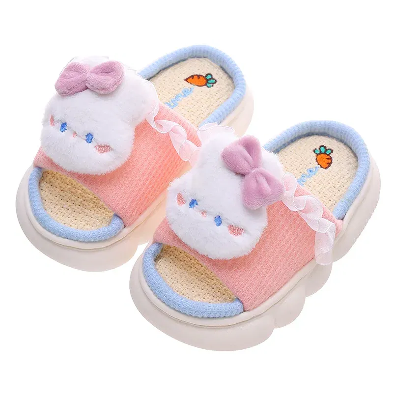 Color: Yellow, Shoe Size: 4.5 - Women's Slippers Casual Cute Cartoon Open Toe Platform Slippers Girls' Breathable, Lightweight, Non-slip Home Shoes