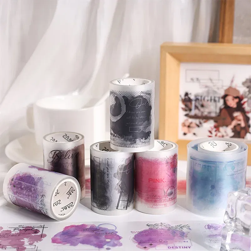 Color: Burgundy - 60mm*2m/ 6Roll Washi Tape INS Stickers Masking Adhesive Creative Decor Scrapbook supplies DIY Diary Planner office stationery