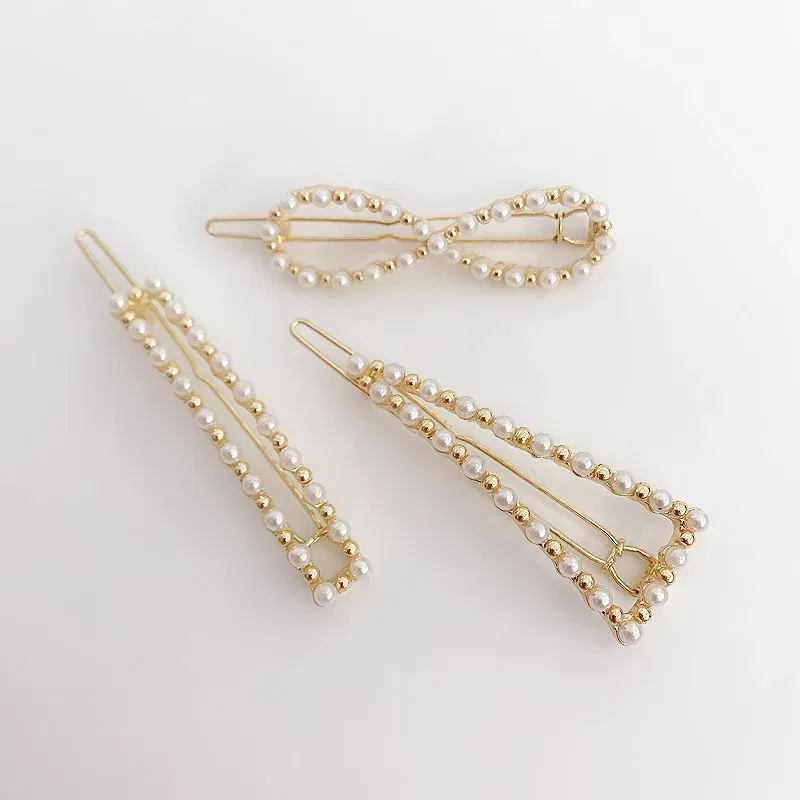 Color: black - 2019 New Fashion geometric Pearl rhinestone hairpin ball side clip Accessories For Women Girls Hairgrip Hairclip Headwear